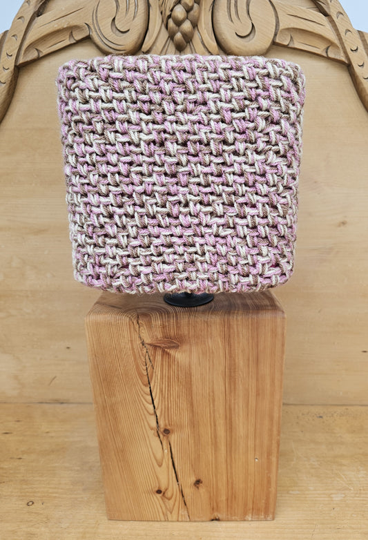 Pink and beige crochet lamp shade