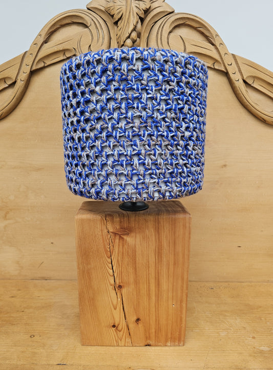 Blue and grey crochet lamp shade