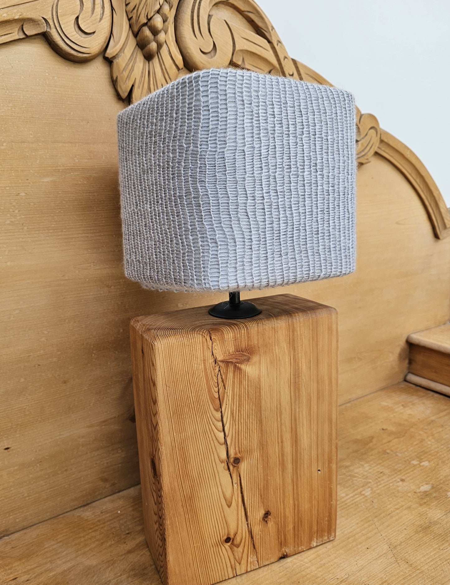 Soft grey knitted lamp shade