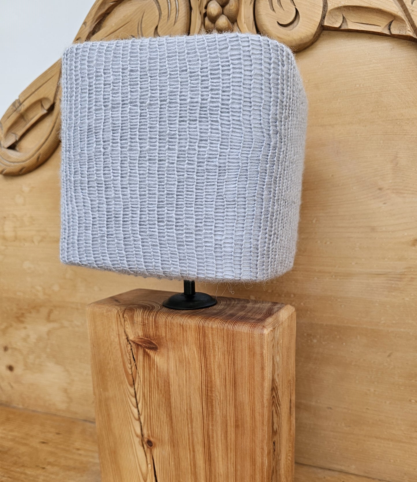 Soft grey knitted lamp shade