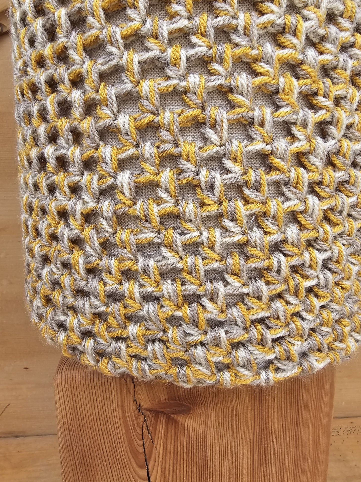 Soft yellow and beige crochet lamp shade