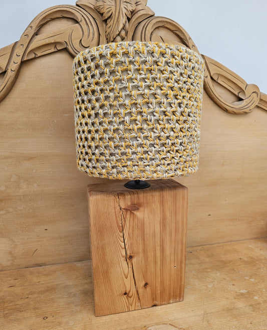 Soft yellow and beige crochet lamp shade